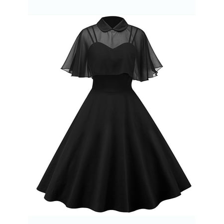 Vintage Swing Dresses for Women Retro 1950s 60s Rockabilly Evening Cocktail Party Pinup Straps Homecoming Dress + Cloak