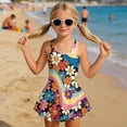 thumbnail image 3 of Xixirimido 1960s-70s Hippie Floral Print Girls Swimsuit Sleeveless One Piece Skirted Swimwear Modest Hawaiian Bathing Suit for Beach Water Park Kids Swim Dress, 3-4 Years, 3 of 7