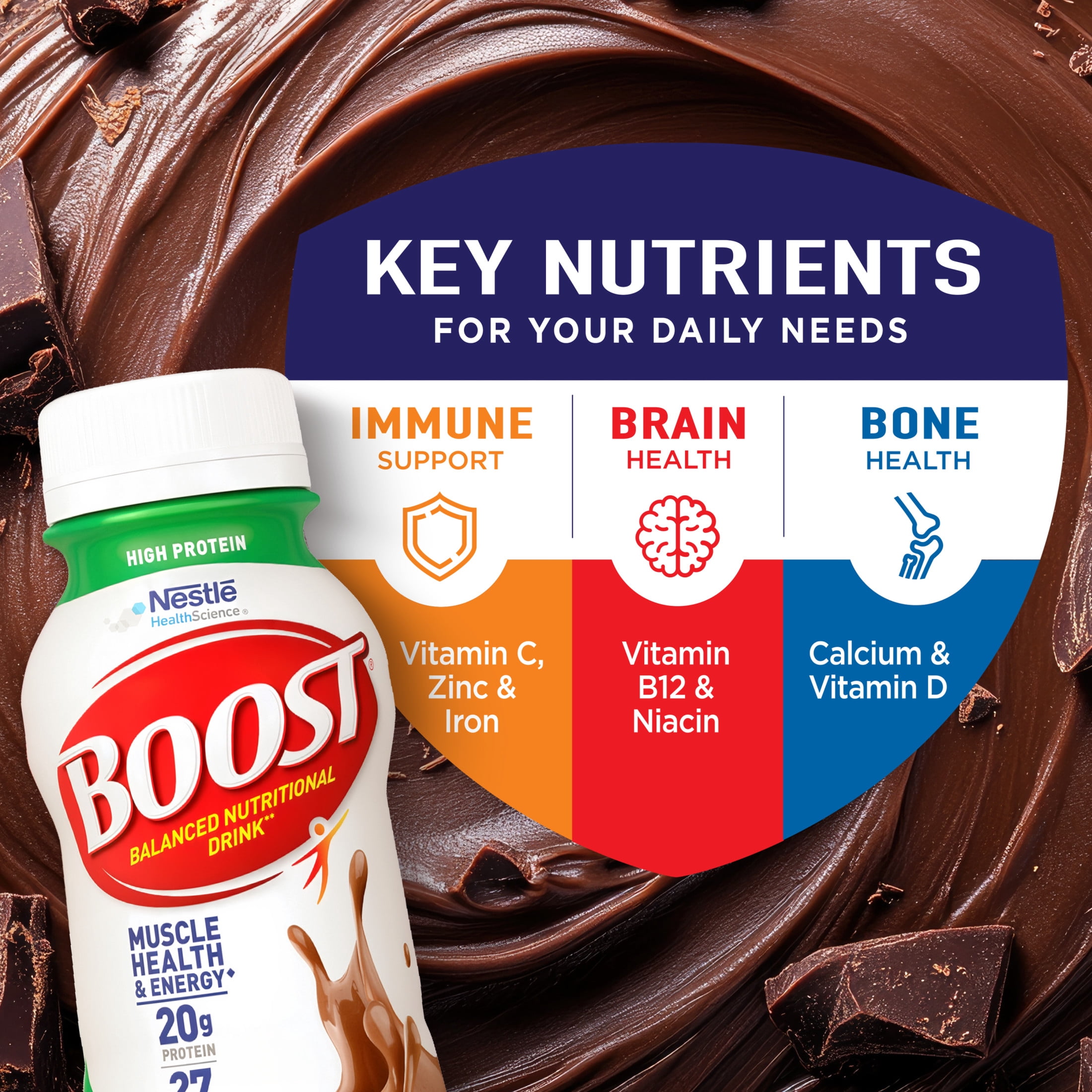 BOOST High Protein Nutritional Drink, Rich Chocolate, 20g Protein, 12 - 8 fl oz Bottles