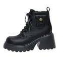thumbnail image 6 of Womens Motorcycle Boots Platform Chunky Heel Antislip Lace up Zipper Ankle Booties Comfy Retro Leather Round Toe High Top Boots Black Size 9, 6 of 7