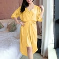 thumbnail image 3 of WMTBSRSW Free Size Robes Set for Womens Nightgown and 3/4 Sleeve Robe Set 2 Piece 3/4 Sleeve Ruffle Kimono Bathrobe Sets Spaghetti Strap Cami Sleepdress Sleepwear, 3 of 3