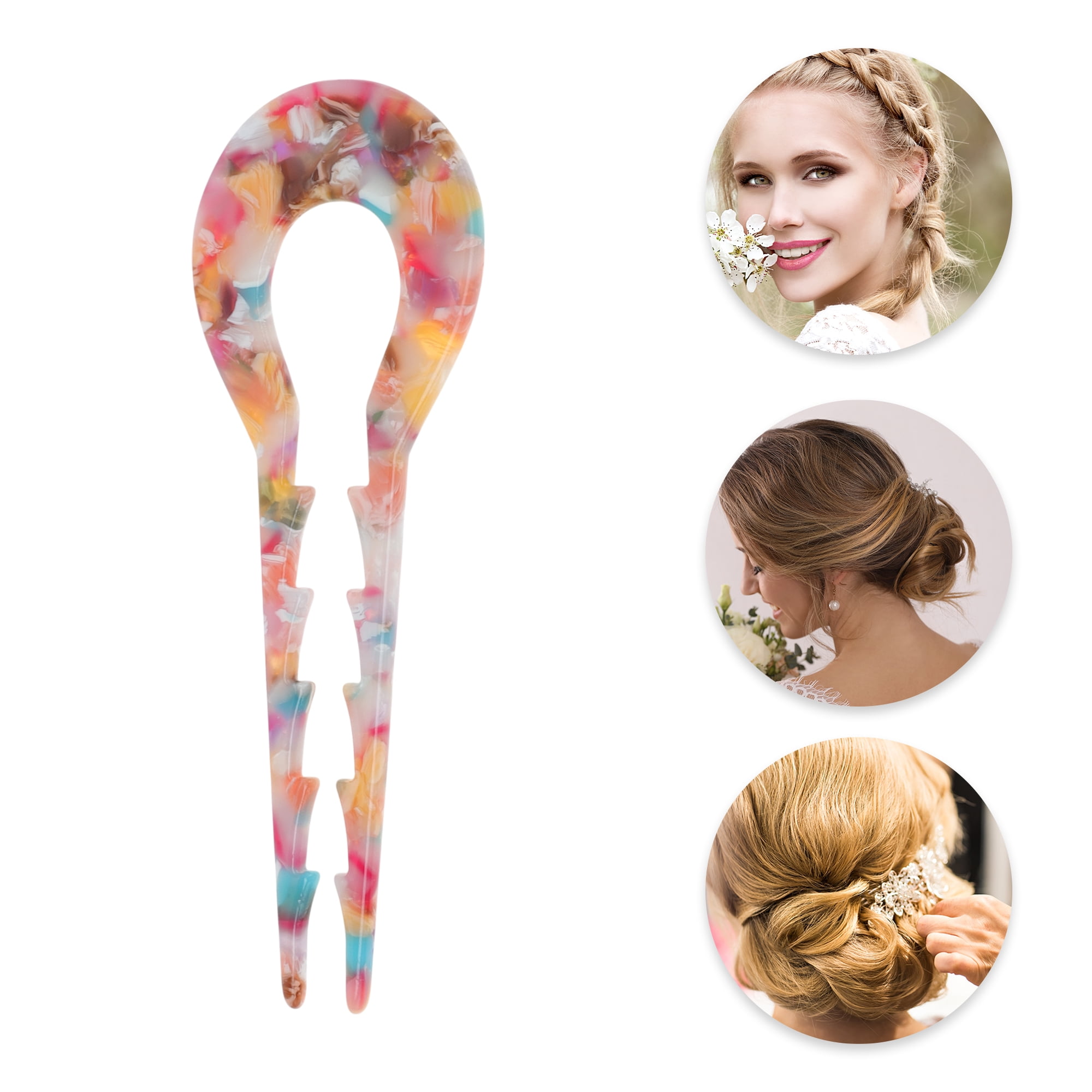 Unique Bargains Comfortable No Slip U-shaped Toothed Chignon Pin for Women 1 Pc Colorful
