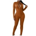 thumbnail image 2 of Black and Friday Clothing Sales Idoravan Women's Slimming Long Leg Bodysuit,Women's Summer Casual Sexy V-neck Jumpsuit Waistband Slimming Jumpsuit Brown M, 2 of 6