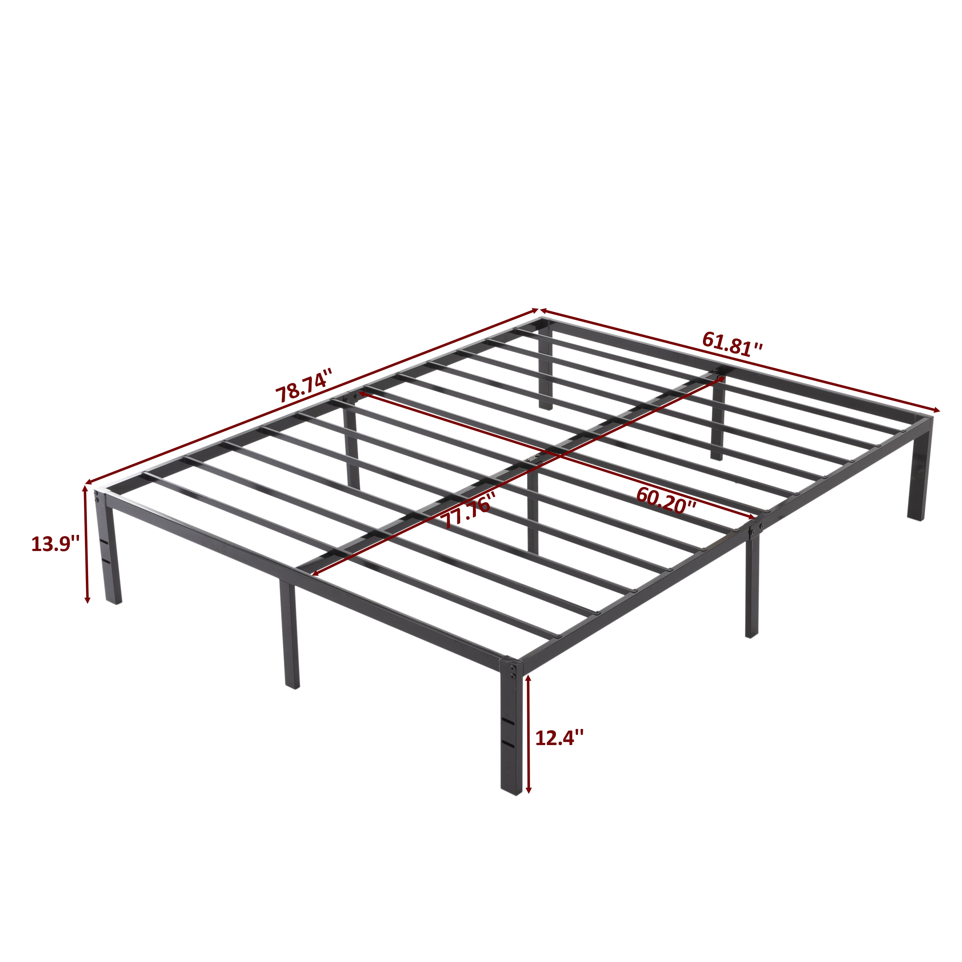 Gewnee Black Queen Size Bed Frame, Metal Construction with Slats & Center Support, No Box Spring Needed, 1100 LBS Capacity, for Bedroom Guest Room Dorm