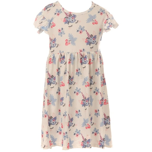 Toddler Girls Short Sleeve Unicorn Strawberry Floral Birthday Flower Girl Dress Off White 2T XS (P202473P)