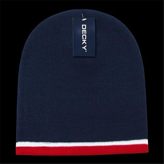 Decky Double Striped Beanie - Navy White & Red