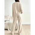 thumbnail image 2 of DENTOYOU Lounge Sets for Women 2 Piece Outfits V Neck Button Long Sleeve Shirt Wide Leg Pants Matching Set Sweatsuits Beige S, 2 of 6