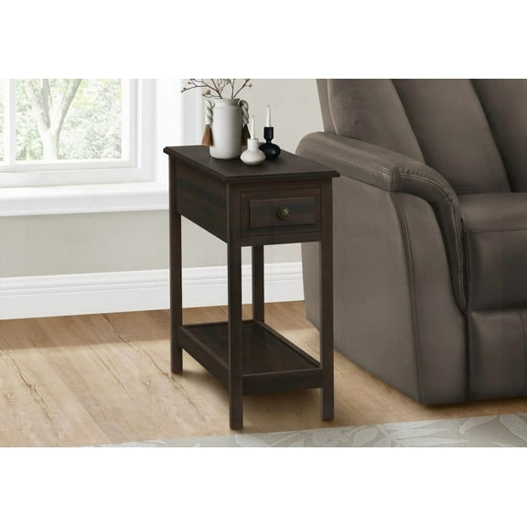 2 Tier Accent Table with Storage & Lamp, Brown Veneer, Bedroom