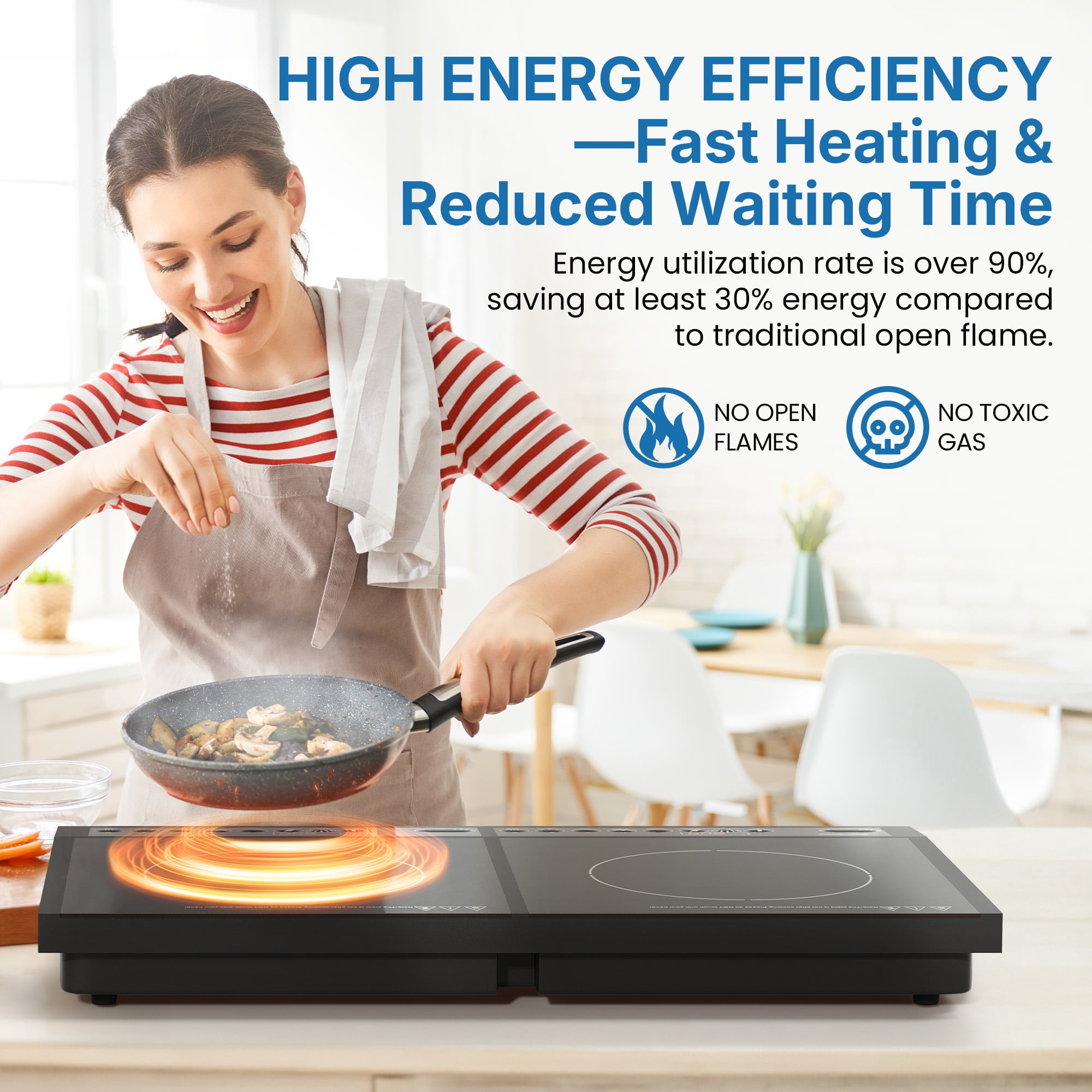 Heynemo Portable Dual Induction Cooktop, 1000W+800W Electric Double Burner Induction Cooker Hot Plate 8 Power 8 Temperature Settings, Countertop Burner with Timer, Black
