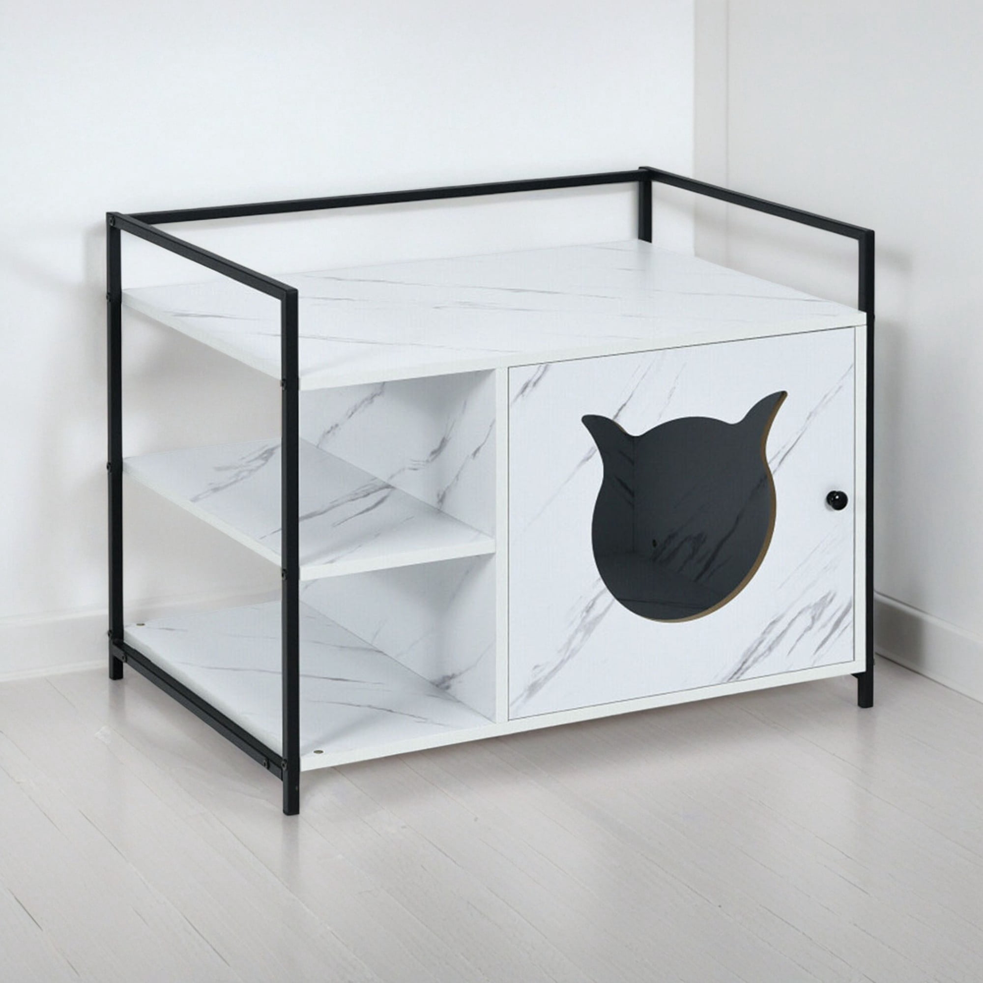 Pefilos 30" Cat Litter Box Enclosed Furniture Coffee Table for Cat House, Hidden Litterbox Enclosures Nightstand, White