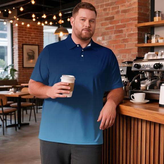 BRANROY Men's Big and Tall Polo - Fade Print UPF 50  Mens Golf Shirts Short Sleeve, Collared Casual Work Shirts & Breathable Polo Shirts - Perfect for Outdoor & Course,Blue,2XL
