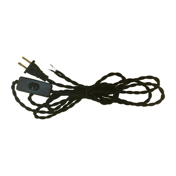 Royal Designs, Inc. Lamp Cord Molded Plug with On/Off Switch, Stripped Ends Ready for Wiring, 8 ft long, Black, SPT-1 UL Listed