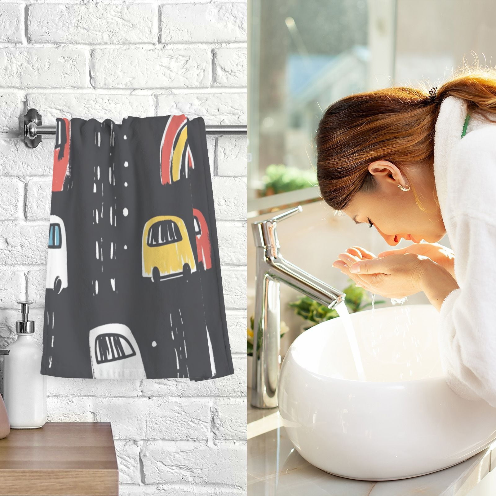 Cars Doodle Hand Towels Cotton Bath Towels Large Face Towels Absorbent for Bathroom 2 Packs