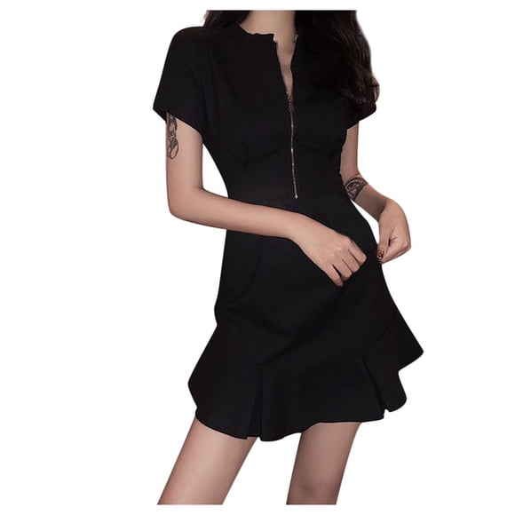 Robe d'Été Courte pour Femmes Col en V Longueur Genou Manches Courtes Design Super Gracieux Robe d'Été