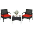 thumbnail image 1 of Patiojoy 3 PCS Patio Rattan Cushioned Chair Side Table Set Bistro Set Classic Furniture Single Sofa Thick Cushion for Garden Red, 1 of 10