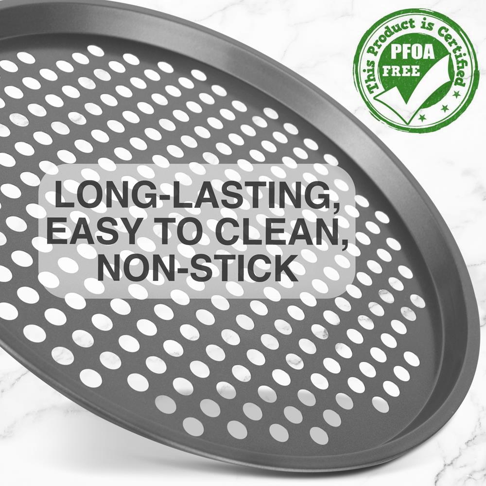 NutriChef 14” Non-Stick Pizza Pan, Gray Carbon Steel Commercial Grade Restaurant Quality Bakeware