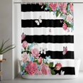 thumbnail image 5 of Pink Flowers Small Stall Shower Curtain, Waterproof Shower Curtains for Bathroom, Spring Floral Butterflies Black White Striped Farmhouse Fabric Bath Curtain for Bathtub with Hooks 36x78 Inches, 5 of 9