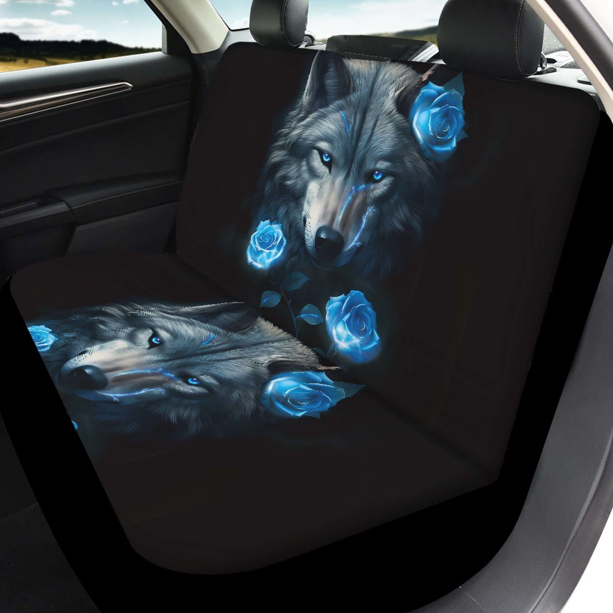 JINMUZAO Wolf Car Seat Covers, Leatherette Automotive Seat Covers