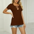 thumbnail image 4 of Mittory Womens Summer Deep V Neck Tops Sexy Casual Short Sleeve Low Cut Out T Shirts Blouse, 4 of 5