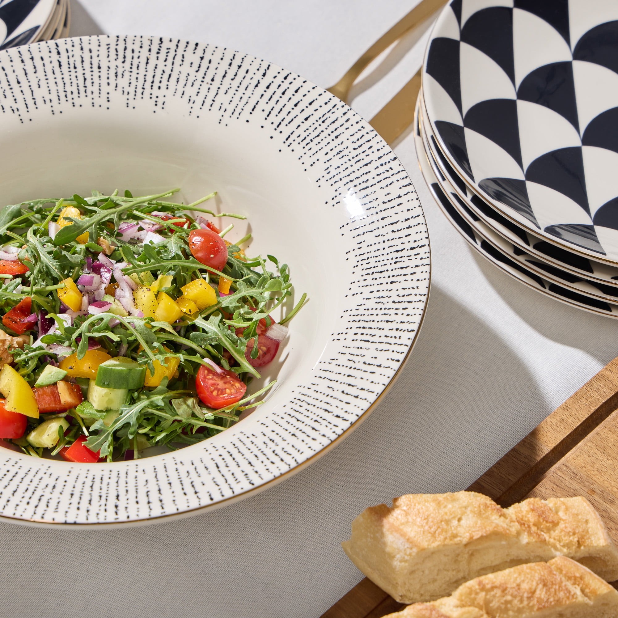 Thyme & Table Riley 3-Piece Serving Bowl with Acacia Serving Spoon and Fork Set