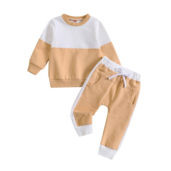 Bagilaanoe 2PCS Toddler Baby Boy Long Pants Set Contrast Color Long Sleeve Sweatshirt Pullover Tops Sweatpants 6M 12M 18M 24M 3T Kids Casual Sweatsuits