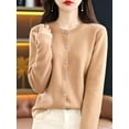 thumbnail image 4 of Women Solid Color Round Neck Long Sleeve Sweater Spring and Autumn All-Match Knitted Cardigan Jacket Golden Camel XL, 4 of 8
