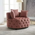thumbnail image 2 of Modern Barrel Chair, Round Oversized Barrel Chairs, Sofa Lounge Accent Chair, Velvet Leisure Sofa Chair, Comfy Leisure Chair with 3 Pillows for Living Room Bedroom Hotel Office, Pink, 2 of 7