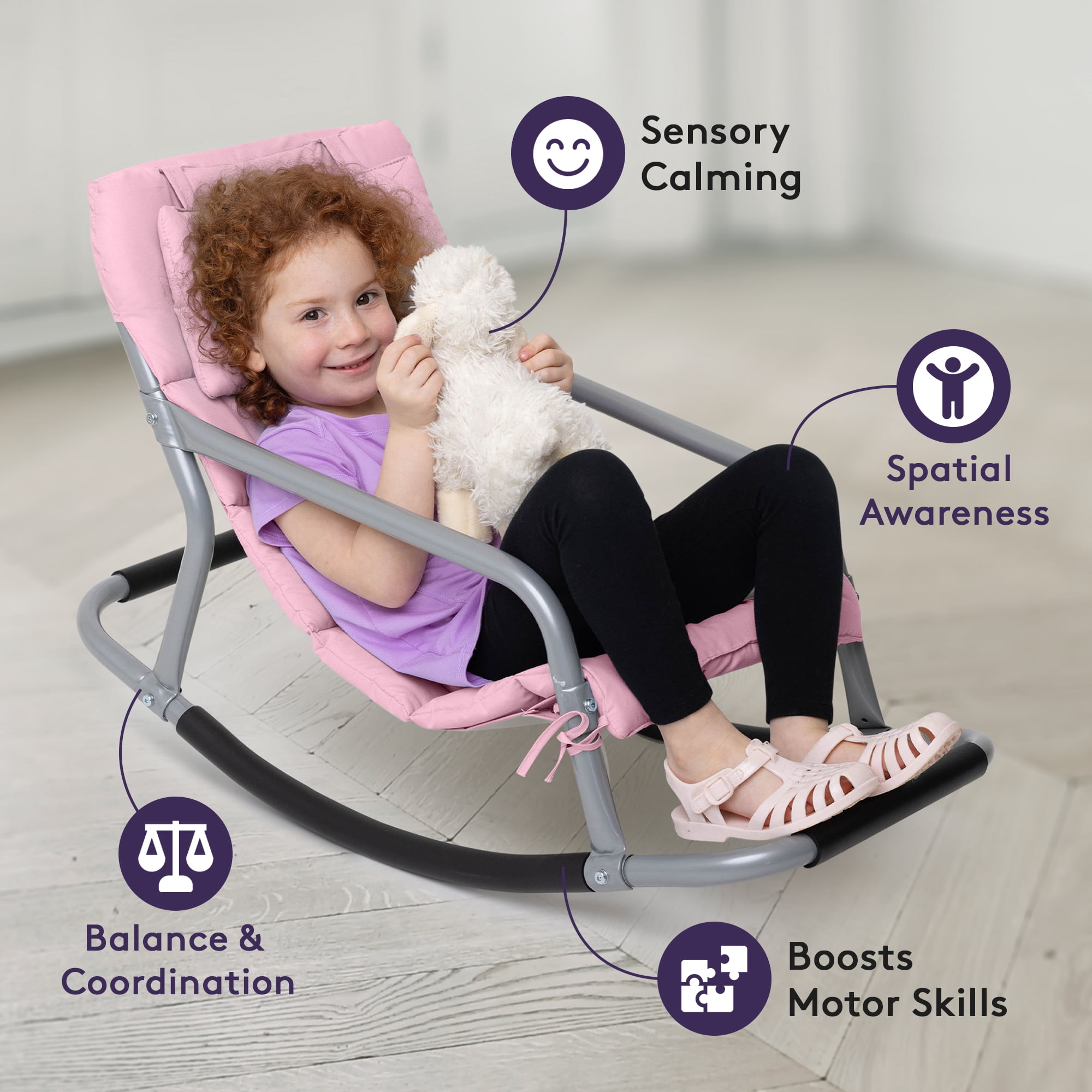 Special Supplies Sensory Rocking Chair for Kids – Calming Kids Rocker for Balance & Stability – Comfortable Floor Chair for Playroom, Bedroom, Nursery (Pink)