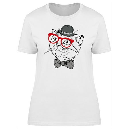 Cat Hipster With Hat & Bowtie Tee Women s -Image by Shutterstock