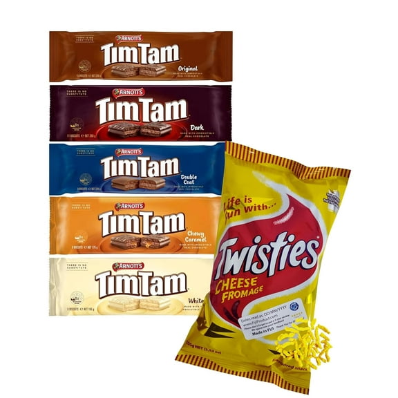Combo Packs - Tim Tam Chocolate Biscuits – Assortment Packs - 1 Original, 1 Dark, 1 Double Coat, 1 Chewy Caramel, 1 White, 1 Twisties Cheese Snack