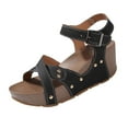 thumbnail image 2 of Xfvqtps Flatform Sandals Women Wedge Cross Straps Open Toe Ankle Buckle Strap Summer Wedge Sandals Black, 2 of 7