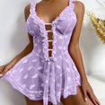 thumbnail image 4 of WZXFASHION Robe à Bretelles en Dentelle Aguichant Mignonne pour Femmes (Sans String) sous-Vêtements Violets TTTG, 4 of 7