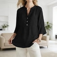 thumbnail image 6 of Craaazy Women's Loose Fit Button V-Neck 3/4 Sleeve Trendy Casual Blouse with Flared Cuffs Lightweight Breathable Summer Wear Top Gifts, 6 of 7