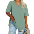 thumbnail image 2 of Summer Womens Tops 2025 Oversized V-neck Short Sleeved Solid Summer Base Shirt Sports T-shirt 50% off!, 2 of 5