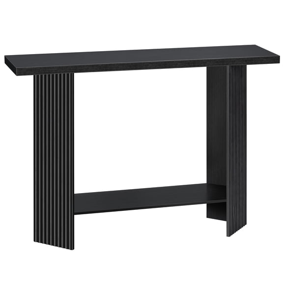 HOOBRO Mid-Century 47" Fluted Console Table with Storage & Open Shelf, Black