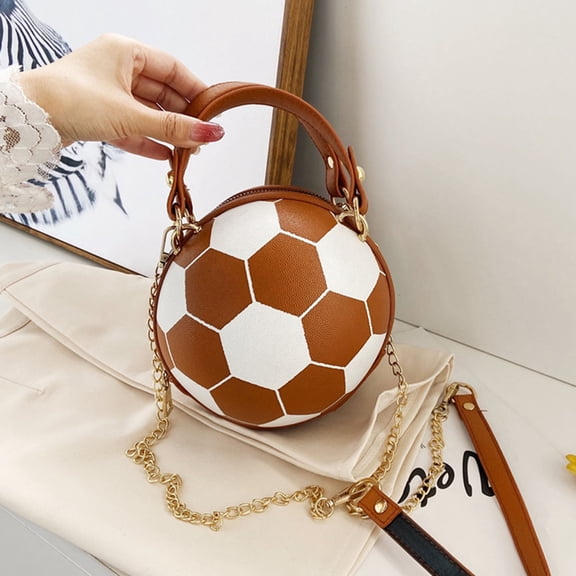 Zeceouar Personalized Small Football Shoulder Bag Cute Soccer Wallet Crossbody Bag Lady Sling Makeup Bag Purse Handbag PU Round Wedding Handbag for Women Valentine's Day Gift