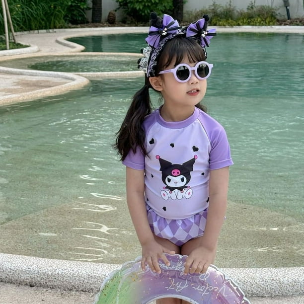 Conjunto de traje de bano Kawaii Sanrio para ninos camiseta de Anime de dibujos animados Kuromi pantalones cortos de manga corta regalo suave y transpirable moda de verano Bodega Aurrera en