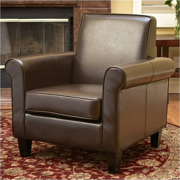 Bowery Hill Leather Club Chair In Brown, Club Chair Leather Look