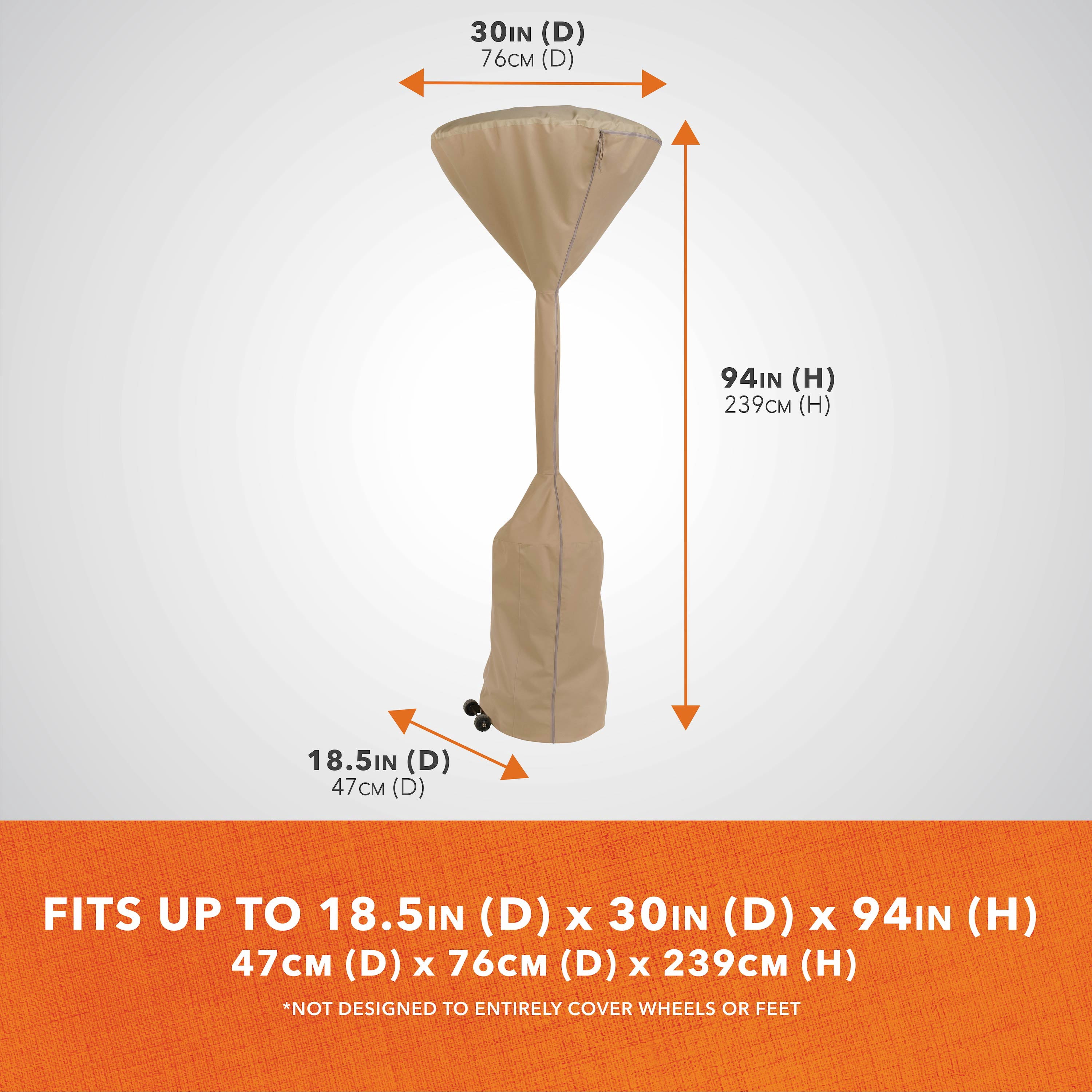 Modern Leisure Basics Outdoor Stand-Up Patio Heater Cover, 30" Dia (top) x 18.5" Dia (bottom) x 94"H, Khaki
