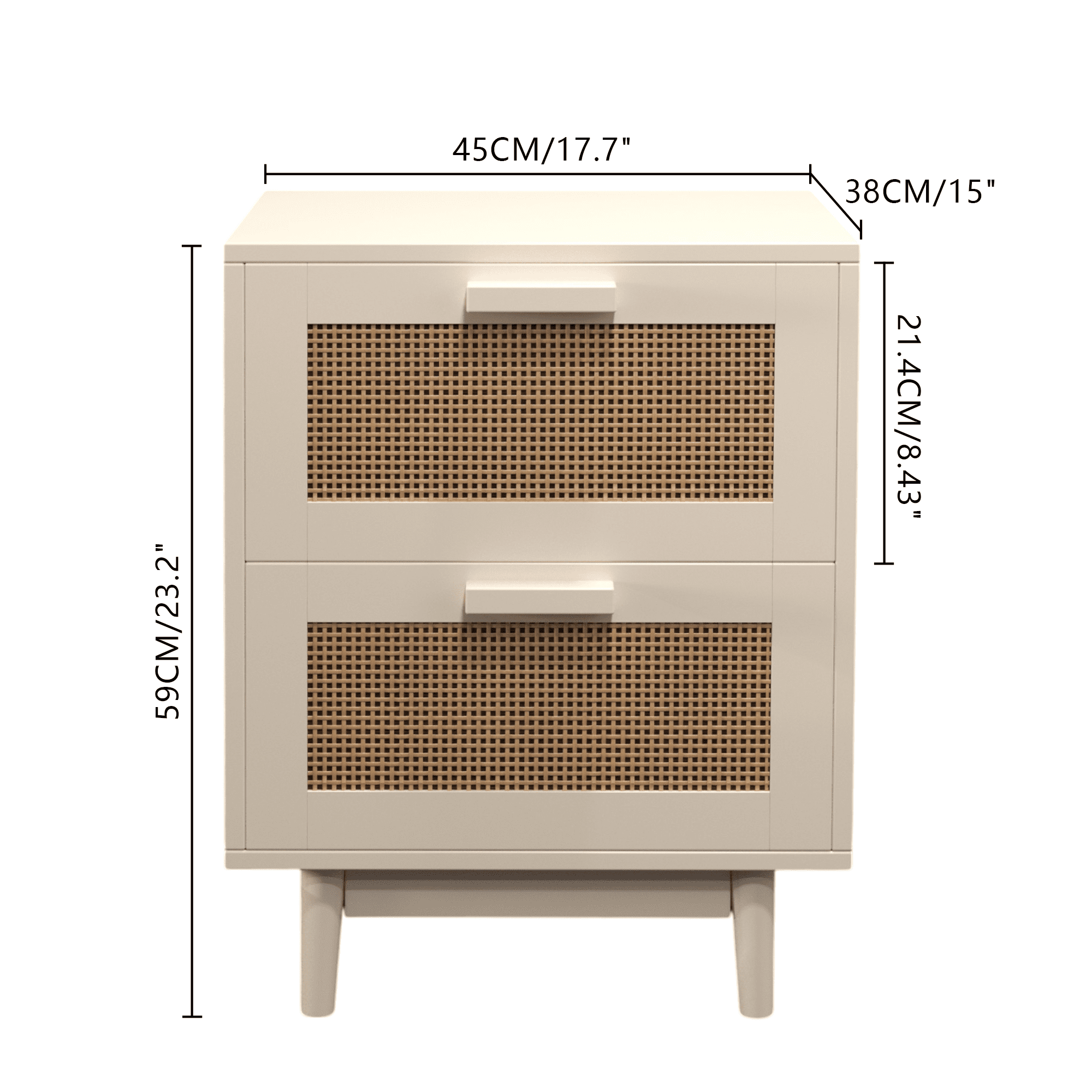 Yoneston Rattan Nightstand with 2 Drawers, Storage Bedside Accent Table End Table for Bedroom, Dorm and Small Spaces, Off-White