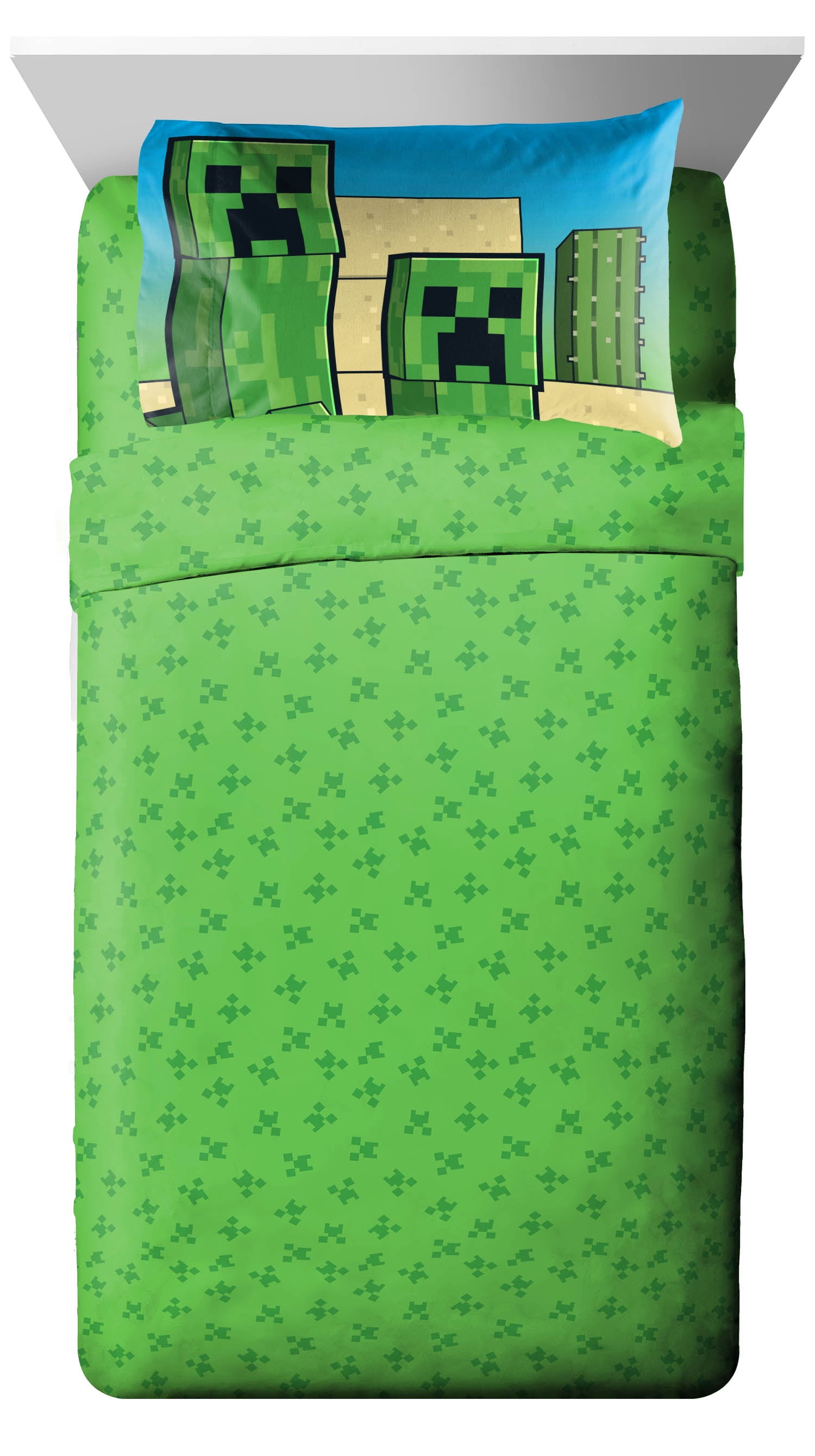 Minecraft Desert Mob Action 5 Piece Twin Size Kids Comforter Set with Sham - Gaming Bed Sets for Kids and Teens