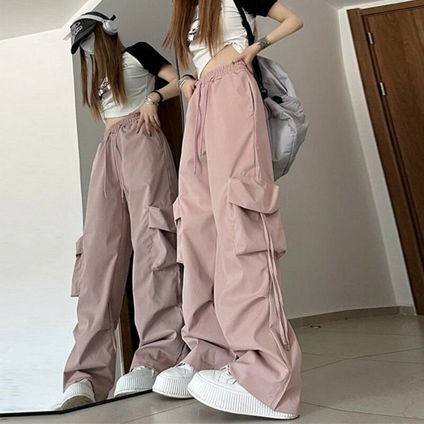 Pantalones Cargo Y2K para mujer, ropa de calle Harajuku, holgados, de pierna ancha, de paracaídas, estilo coreano, para correr, novedad de 2023