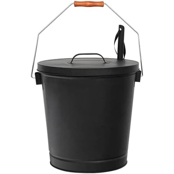 Stager Direct, 5 Gallon Black Ash Bucket with Lid and Shovel for Fireplaces Fire Pits Stoves, (n 03)