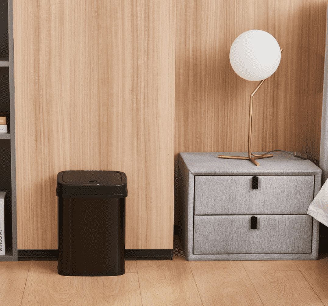 Nine Stars Automatic Bathroom Trash Can, 3 Gallon Plastic Motion Sensor Garbage Bin with Soft Close Lid, Black