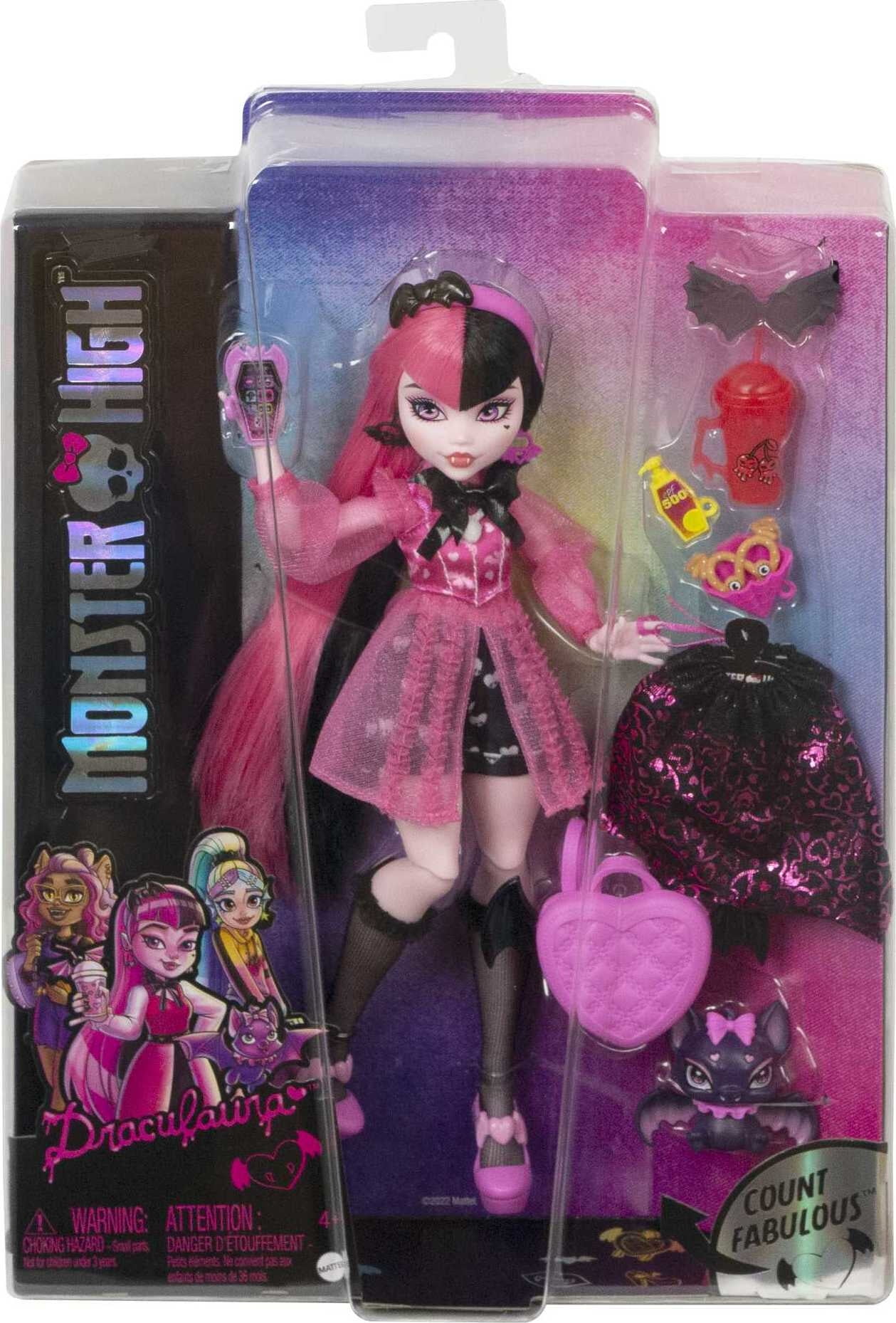 Buy Monster High Doll, Draculaura with Pet Bat, Pink and Black Hair