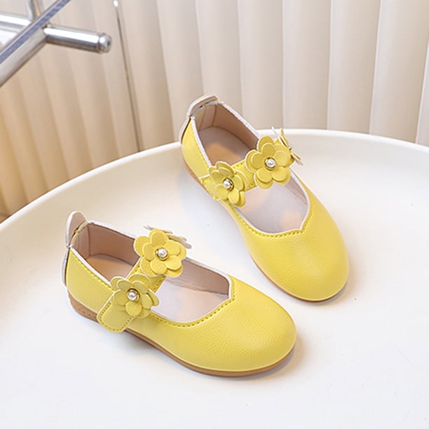 blue and yellow dress shoes Djtdsds Gobdxe Little Girls Solid Mary Jane Floral Pearl Flat Princess Wedding School Uniform Party Shoes Color:Blue,Size:7, Girl's Ruffle Chiffon Maxi Dress