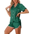 thumbnail image 4 of INSPIRE CHIC Women's Mother's Day Satin Pajamas Silky 2 Piece Short Sleeve Tops with Shorts Lounge Sets 2XL Green, 4 of 6