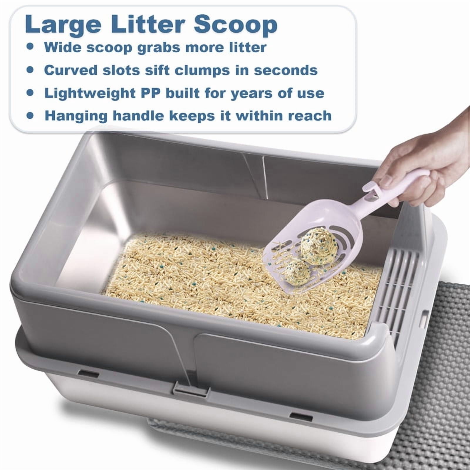 Jumbo Cat Litter Box Stainless Steel - Extra Large Open Top for Big Cats, High Sides Reduce Scatter, Non Stick & Leak Proof, Easy Clean w/Scoop & Mat