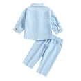 thumbnail image 3 of Toddler Baby Boy Cotton Linen Pants Set Solid Color Long Sleeve Button Down T-Shirt Tops and Pants Outfit 0-4T, 3 of 8