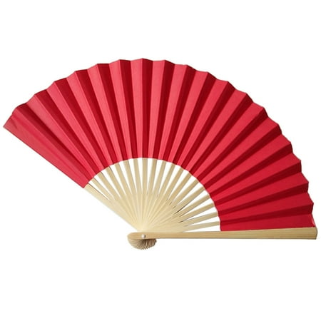 

Mnjin Chinese Style Hand Held Fan Bamboo Paper Folding Fan Party Wedding Decor Red